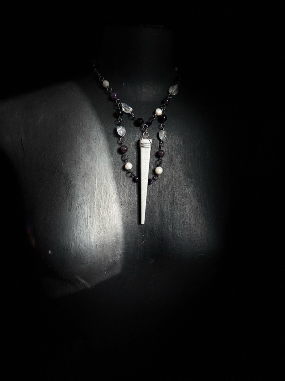 Pearl quartz Amethyst Pendant Necklace with coffin nail jewelry gothic necklace - Picture 7 of 10